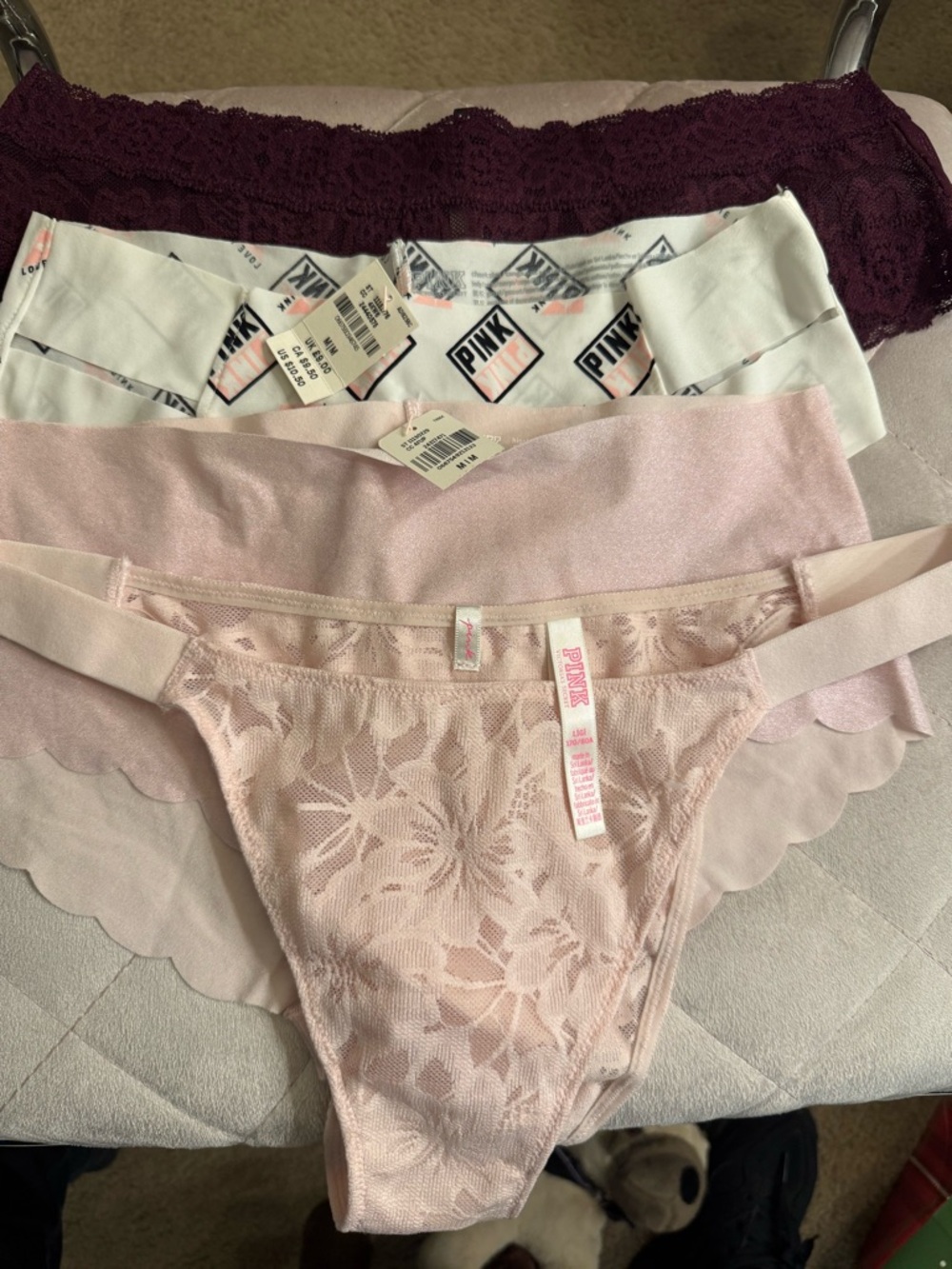 PINK Lace & Seamless Thong Pack - Blush, Light Pink & White